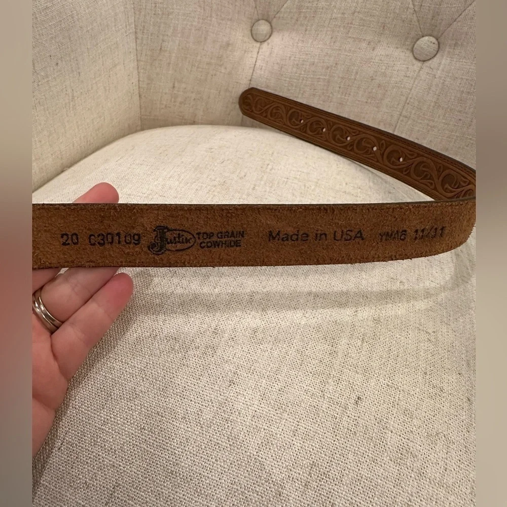 NEW Justin Boots Girls 20 Brown Leather Embellished Belt Heart Rhinstone Buckle
